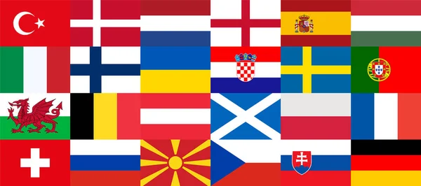 Flaggen Der Länder Die Der Fußball Europameisterschaft 2020 Teilnehmen Finale — Stockvektor