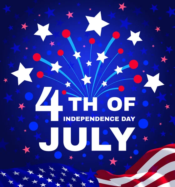 7月4日 美国独立日 具有美国爱国色彩的祝贺设计 烟花在美国国旗的背景下爆炸 矢量说明 — 图库矢量图片