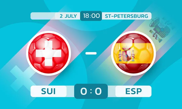 Suiza España Partido Campeonato Europeo Fútbol Plantilla Banner Con Iconos — Vector de stock