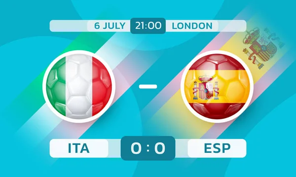 イタリア対スペイン戦 欧州サッカー選手権 国旗とサッカーボールの形で国のアイコンとバナーテンプレート ベクターイラスト — ストックベクタ