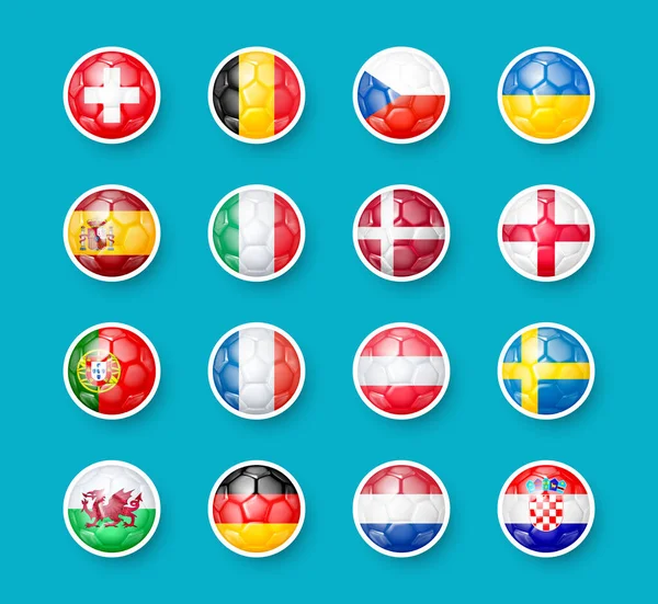 Iconos Los Países Participantes Ronda Campeonato Europeo Fútbol 2020 Signos — Vector de stock