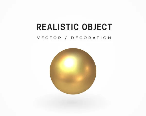 Золотая Металлическая Сфера Объемная Геометрическая Форма Изолирован Белом Дизайн Объекта — стоковый вектор