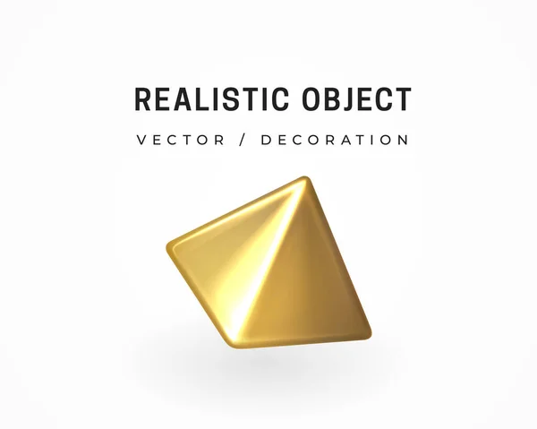 金の金属ピラミッド 体積幾何学的形状 白に隔離されてる 3Dオブジェクトデザイン 明るいゴールド抽象的な装飾 現実的な3Dベクトル図 — ストックベクタ