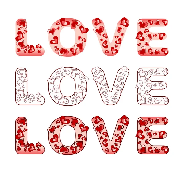 Word love with hearts — Stock Vector