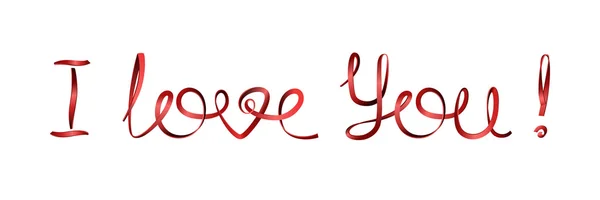 Miluju tě! Nápis Love deklarace červené stuhy. — Stockový vektor