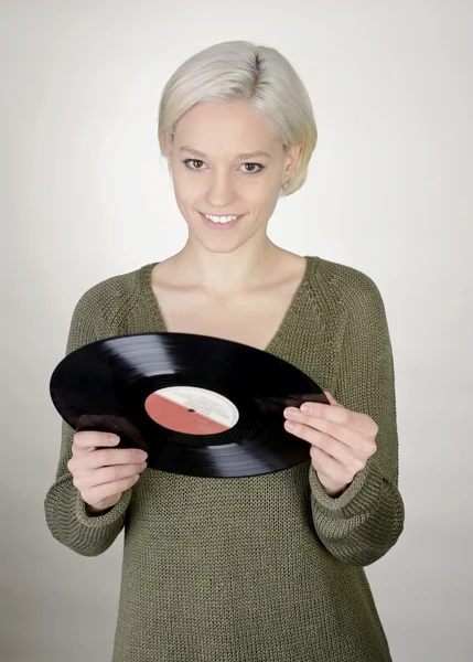 Woman with record — Stock Photo, Image