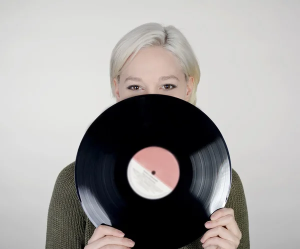Woman with record — Stock Photo, Image