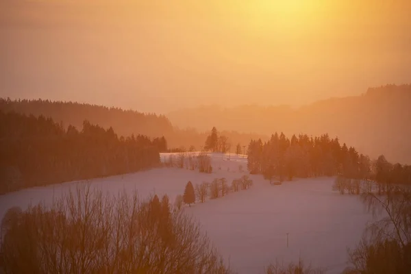 Por Sol Inverno Benecko Montanhas Gigantes República Checa — Fotografia de Stock