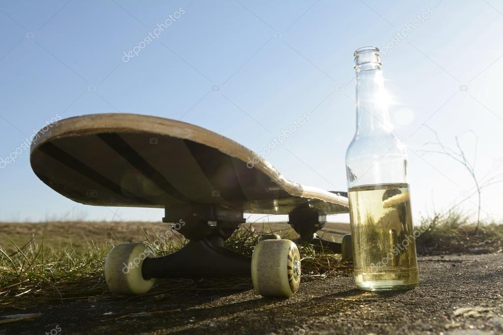 skateboard and beer