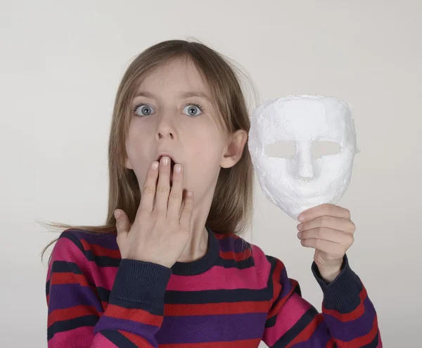 Afraid girl with mask — Stock Photo, Image