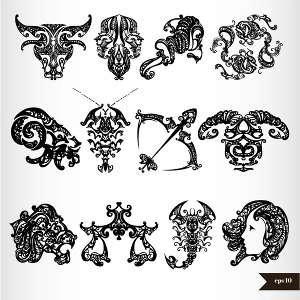 Signos del horóscopo del zodiaco negro — Vector de stock