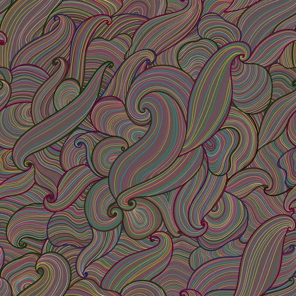 抽象的な手描きの濃いカラフルな波シームレス パターン ベクトル. — ストックベクタ