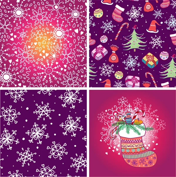 Set of four Christmas seamless pattern. — Stock Vector