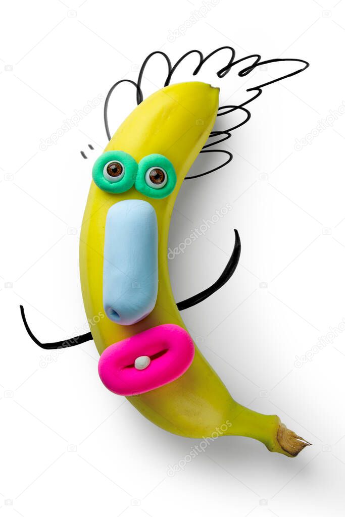 Animated banana with eyes and mouth.