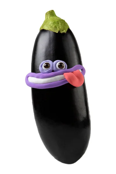 Eggplant with plasticine face — Stock Photo, Image