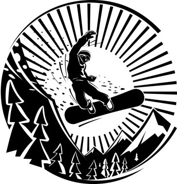 Snowboard jumping in mountains. clipart