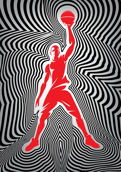 Mallen basket affisch med spelare på randig bakgrund — Stock vektor