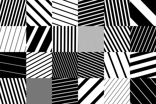 Abstract geometric pattern background with black and white striped squares — Stock Vector