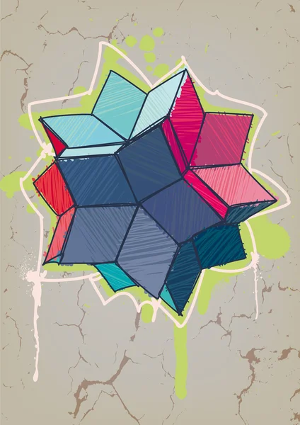 Hexécontaèdre rhombique avec éclosion dessinée à la main. Style graffiti — Image vectorielle