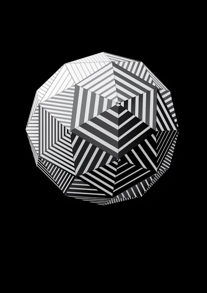 Polyhedron with black and white striped faces for poster design — Stock Vector