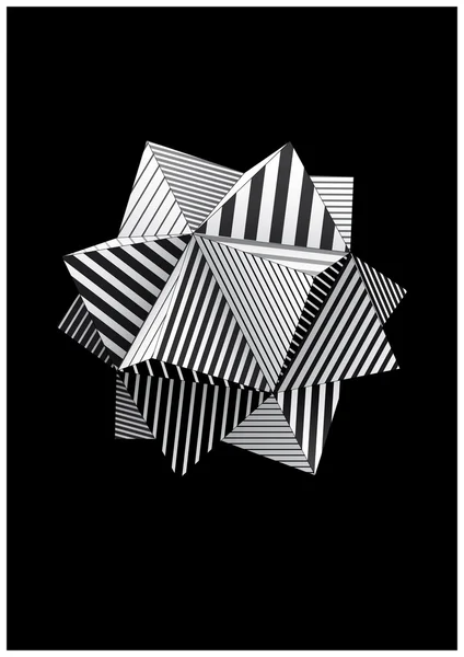 ポスター デザインの黒と白のストライプ面をもつ多面体 — ストックベクタ