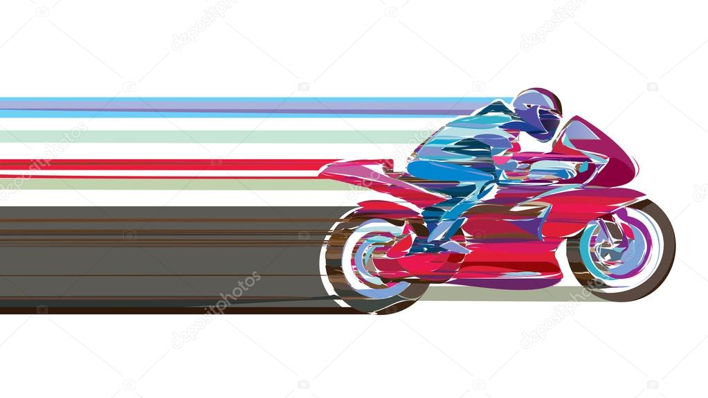 Artistic stylized motorcycle racer in motion.
