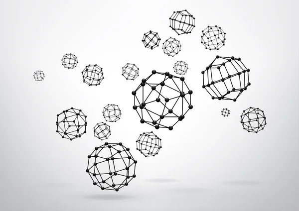Polihedron şeklinde tel kafes öğelerle köşeleri farklı açıdan kompozisyonu — Stok Vektör