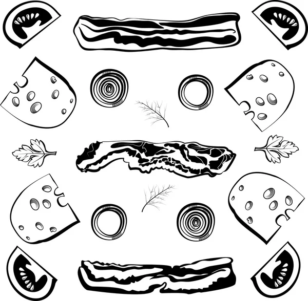 Ingredients for pizza with bacon — Stock Vector