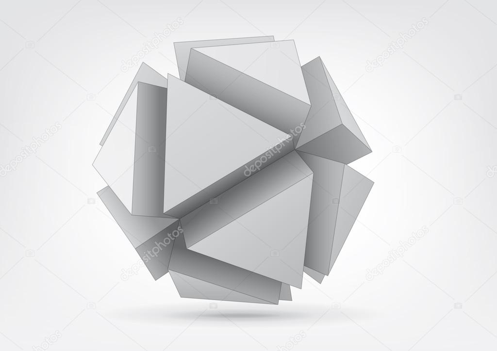 Vector polyhedron with triangular extruded faces for graphic design.