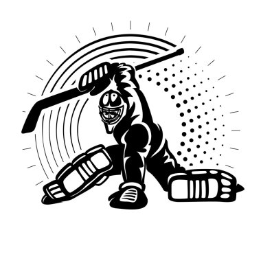 Hokey goaltender. Gravür tarzı resimde
