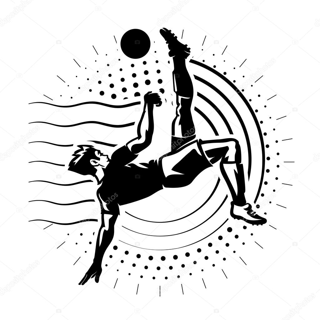 Football striker. Illustration in the engraving style