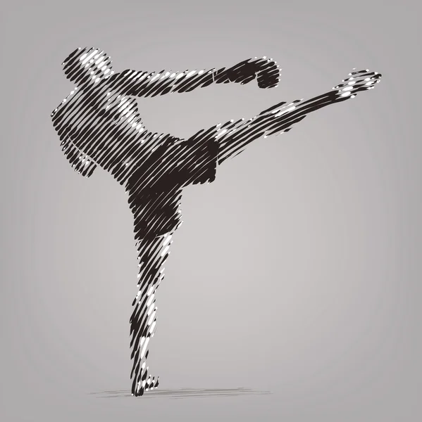 Kick boxer. Vector artwork in the style of ink drawing — Stock Vector