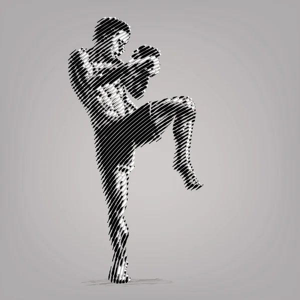 Kick-boxer.Vector arte no estilo de desenho de tinta —  Vetores de Stock