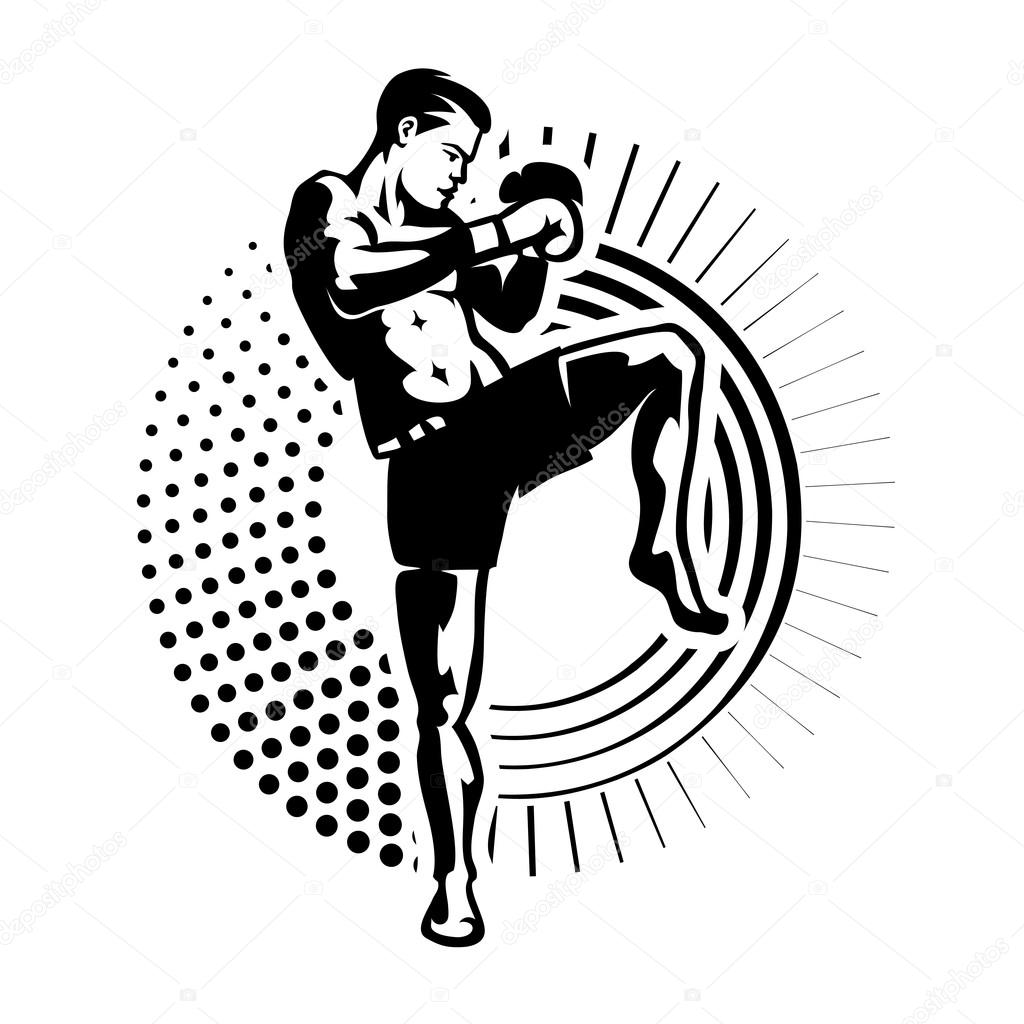 Kickboxer. Vector illustration in the engraving style