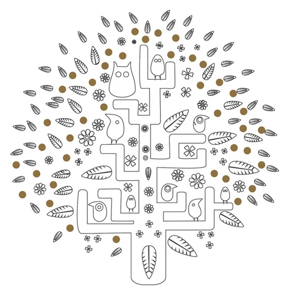 Árbol mágico con aves increíbles — Archivo Imágenes Vectoriales