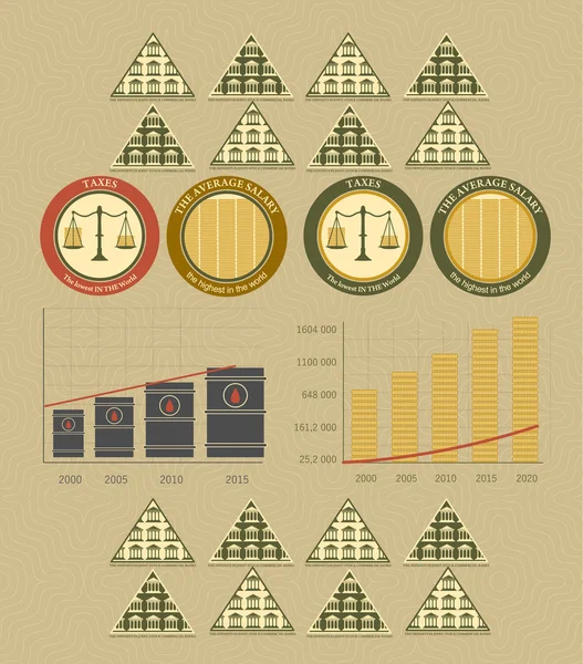 Infográficos vintage dinheiro e moedas — Vetor de Stock