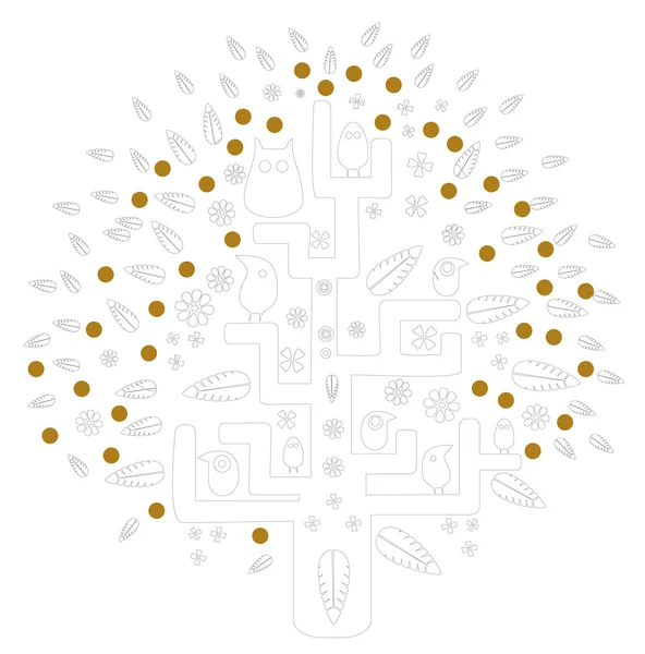 Μαγικό δέντρο με καταπληκτικά πουλιά — Διανυσματικό Αρχείο
