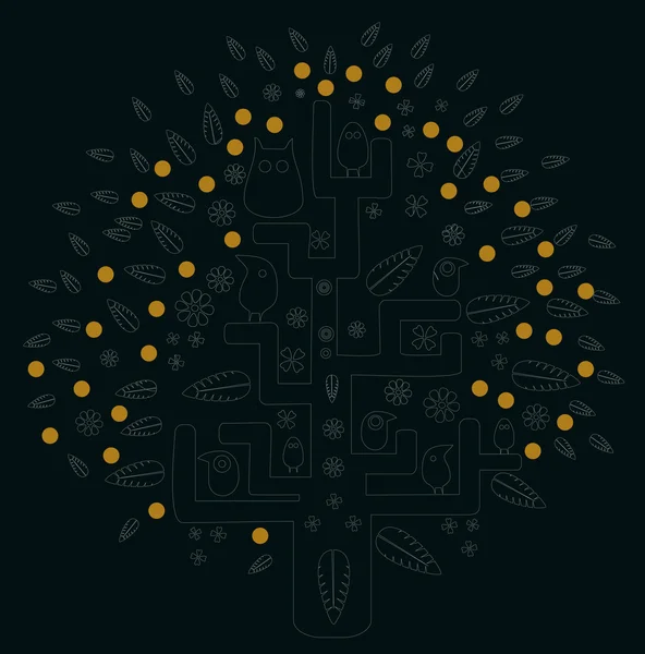 Árvore mágica com pássaros incríveis —  Vetores de Stock