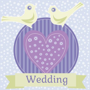 Renkli düğün illüstrasyon aşk güvercinler ile 