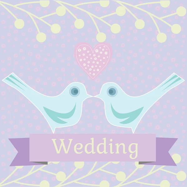 Ilustración de boda de colores con palomas de amor — Vector de stock