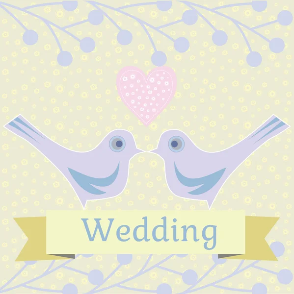 Ilustração de casamento colorido com pombas do amor —  Vetores de Stock
