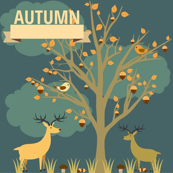 Vector otoño ilustración de flora y fauna — Vector de stock