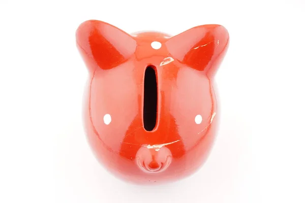 白い背景に赤い貯金箱の豚 — ストック写真
