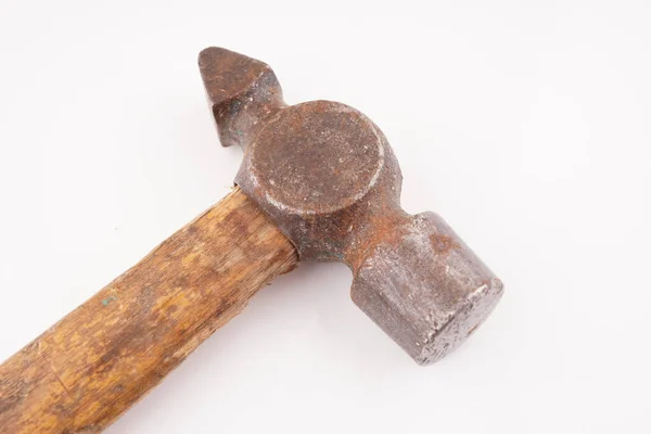 Old Hammer Wooden Handle White Background — Stock Photo, Image