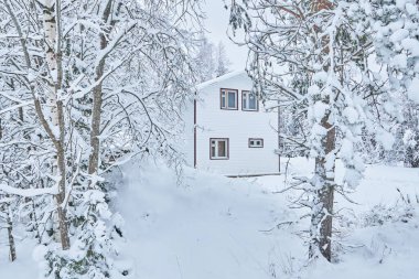 Kışın ormanda çerçeve ev