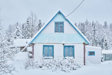 Kışın ormanda çerçeve ev