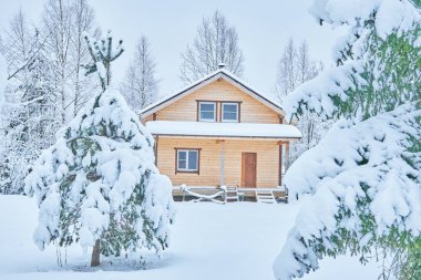 Kışın ormanda çerçeve ev