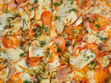 Yakın mesafeden iştah açıcı pizza. İtalyan Mutfağı