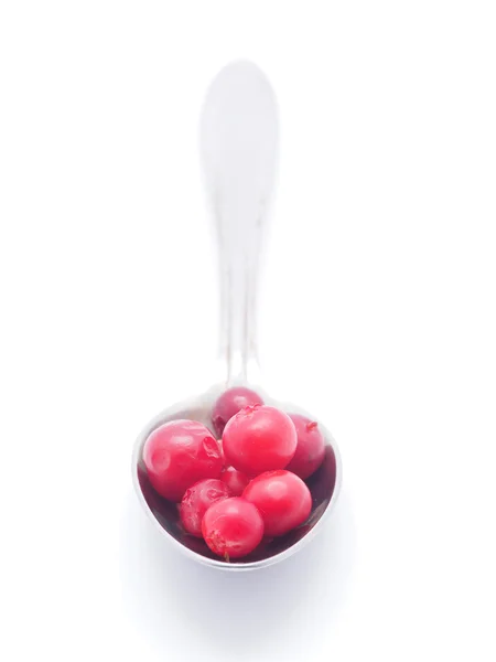 Cranberries and spoon on a white background — Stock Photo, Image