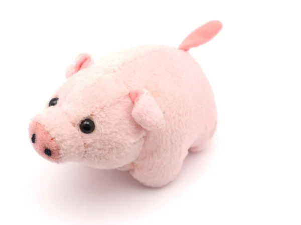 Мягкая игрушечная свинья на белом фоне — стоковое фото
